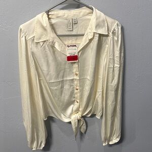 Joie Ivory Button-Down Tie-Front Blouse